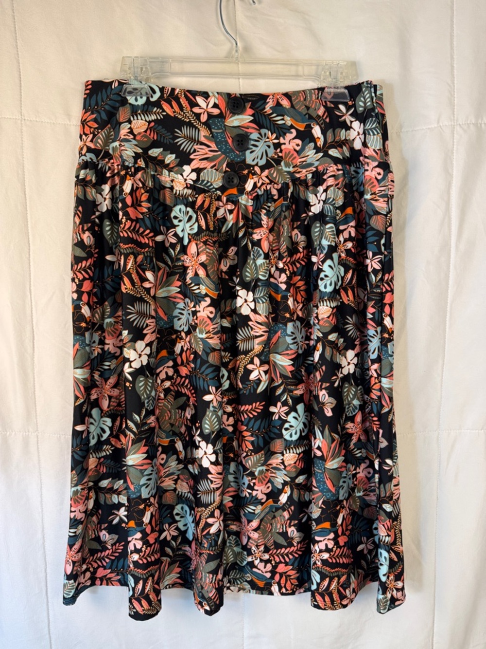 Robert Louis‎ Tropical Floral Skirt 1X Button Front A-Line